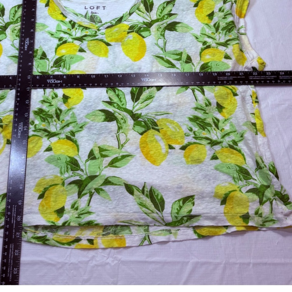 LOFT Women XL White Yellow Lemon Print 100% Linen Knit Scoop Neck Tee Top 5246 - Picture 4 of 6